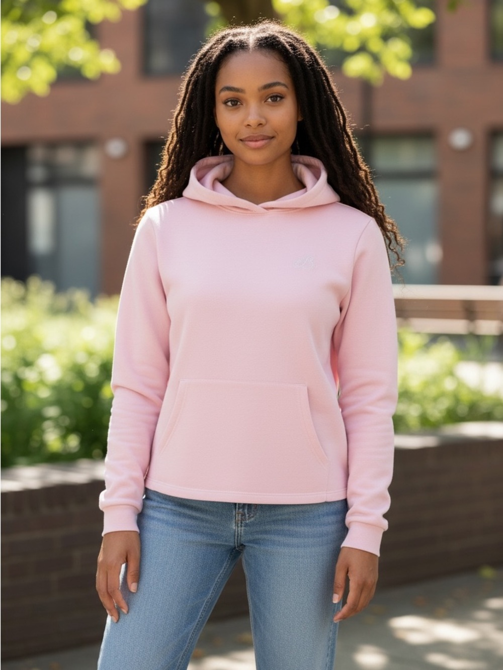Pink Hoodie Girls Size XL Women's Size XS Sweatshirt Embrodered "B" EUC